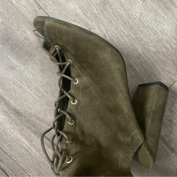 Olive Faux Suede Knee Length Boots - Picture 3 of 7